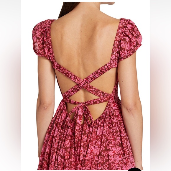 Free People Ultraviolet Burgundy Floral Lace-Up Maxi Dress NWT $148 - Picture 7 of 10